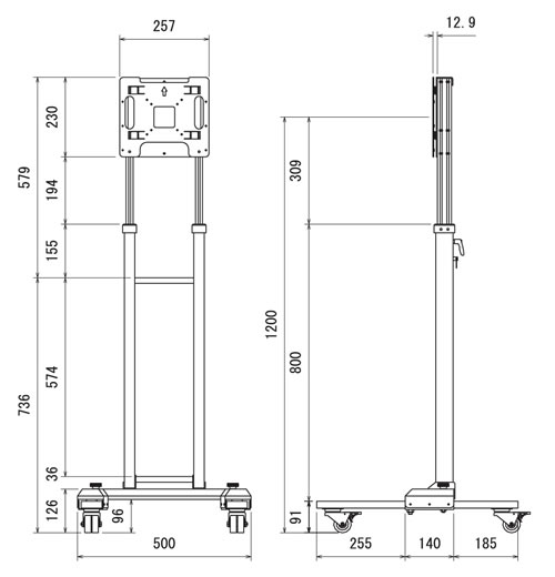 RATEC キャリアブルスタンド STD-R03 寸法図