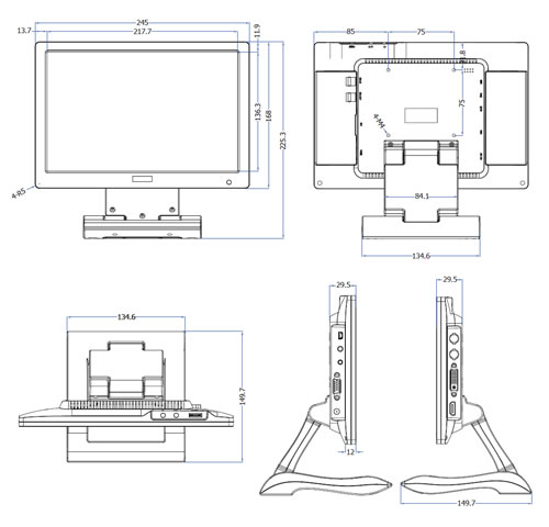 ADTECHNO 10.1インチ 液晶ディスプレイ LCD1015S 寸法図