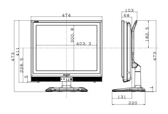 SHARP 20インチ 液晶テレビ LC-20S2-S 寸法図