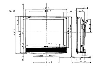 SHARP 20インチ 液晶テレビ LC-20S4-S 寸法図