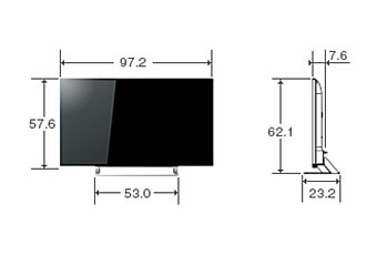 TOSHIBA 43インチ 液晶テレビ 43J20X 寸法図