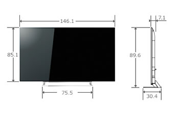 TOSHIBA 65インチ 4K液晶テレビ 65Z10X 寸法図