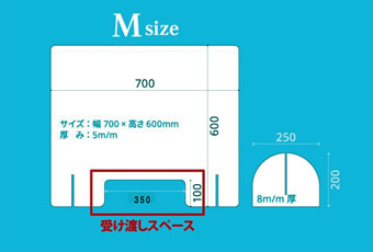 アクリル透明衝立 Mサイズ・サイズ詳細