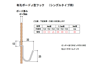 有孔パネル用 J型フック